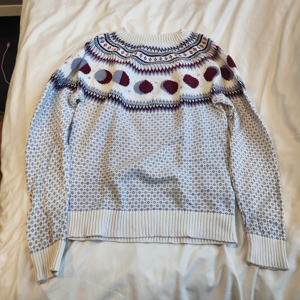 Modcloth Nordic Pattern Sweater - White and Purple